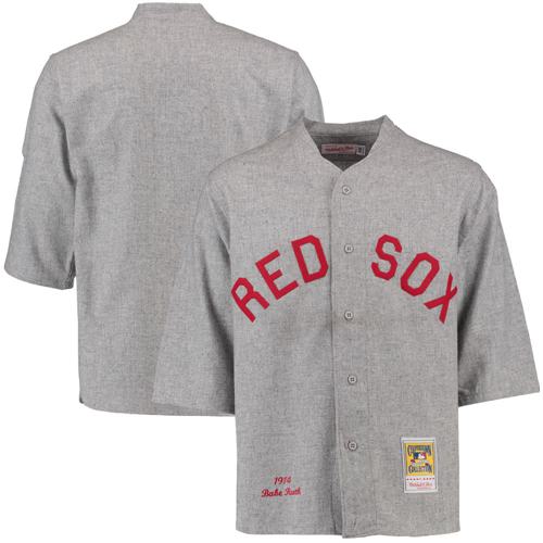Mitchell And Ness 1914 Red Sox #3 Babe Ruth Grey Throwback Stitched MLB Jersey - Click Image to Close